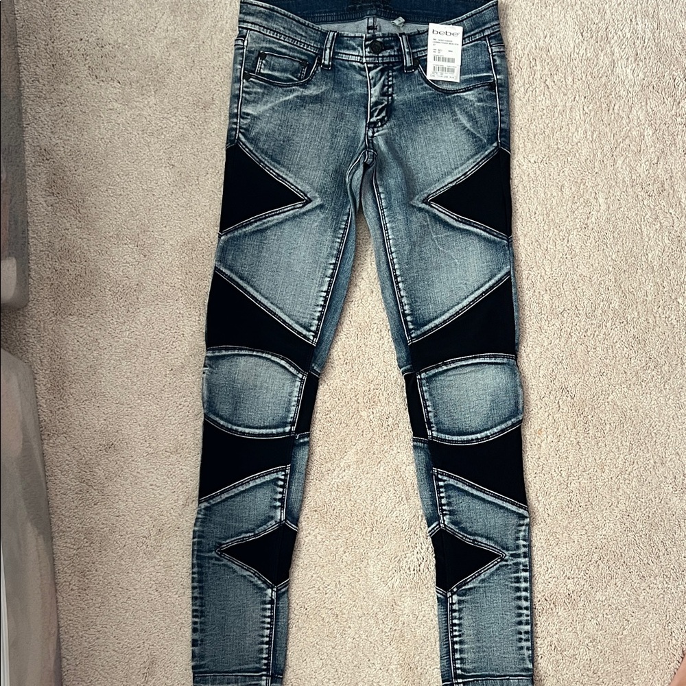 NWT Bebe mesh cutout skinny jeans 25
